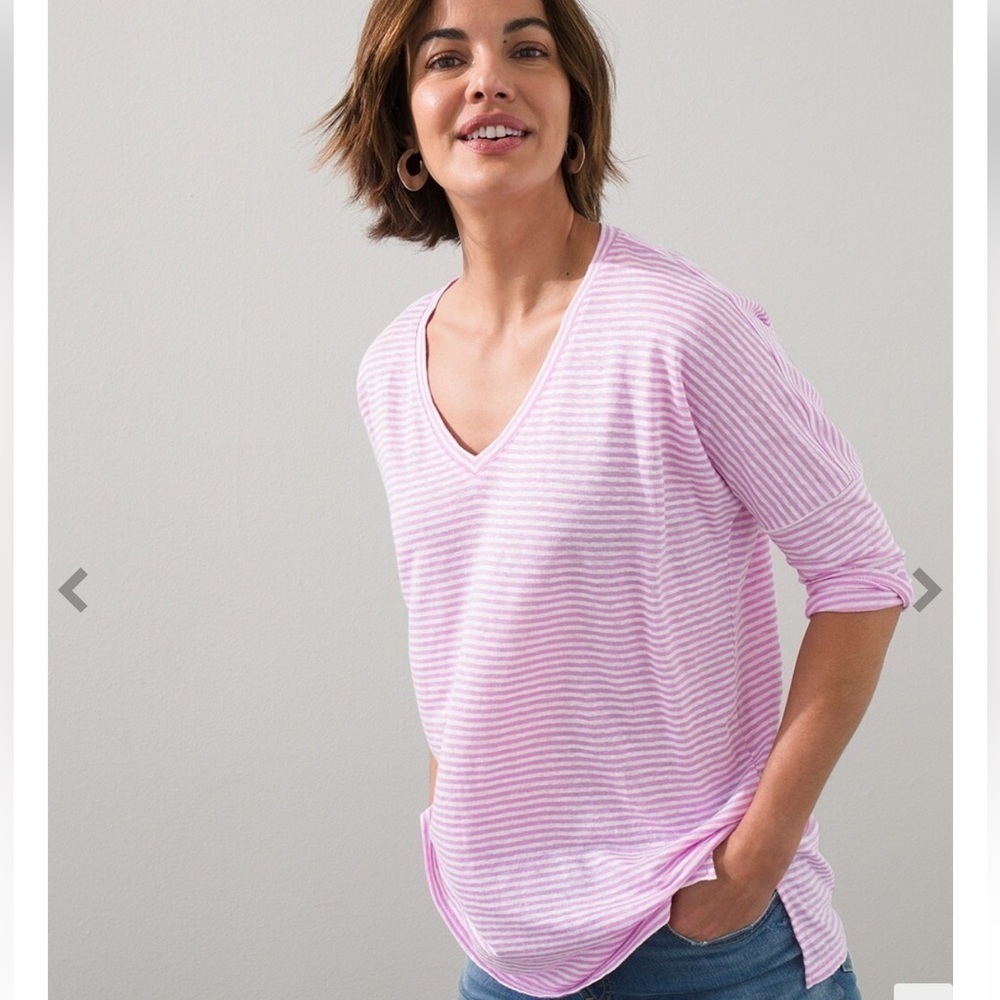 Sz 1 chico’s The Linen Striped Pullover Tunic pink